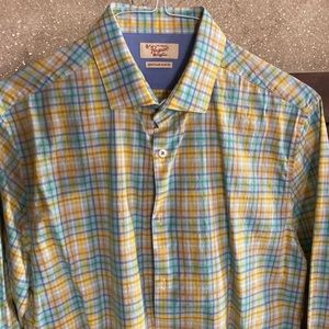 Penguin brand heritage slim fit button down dress shirt with spread collar.